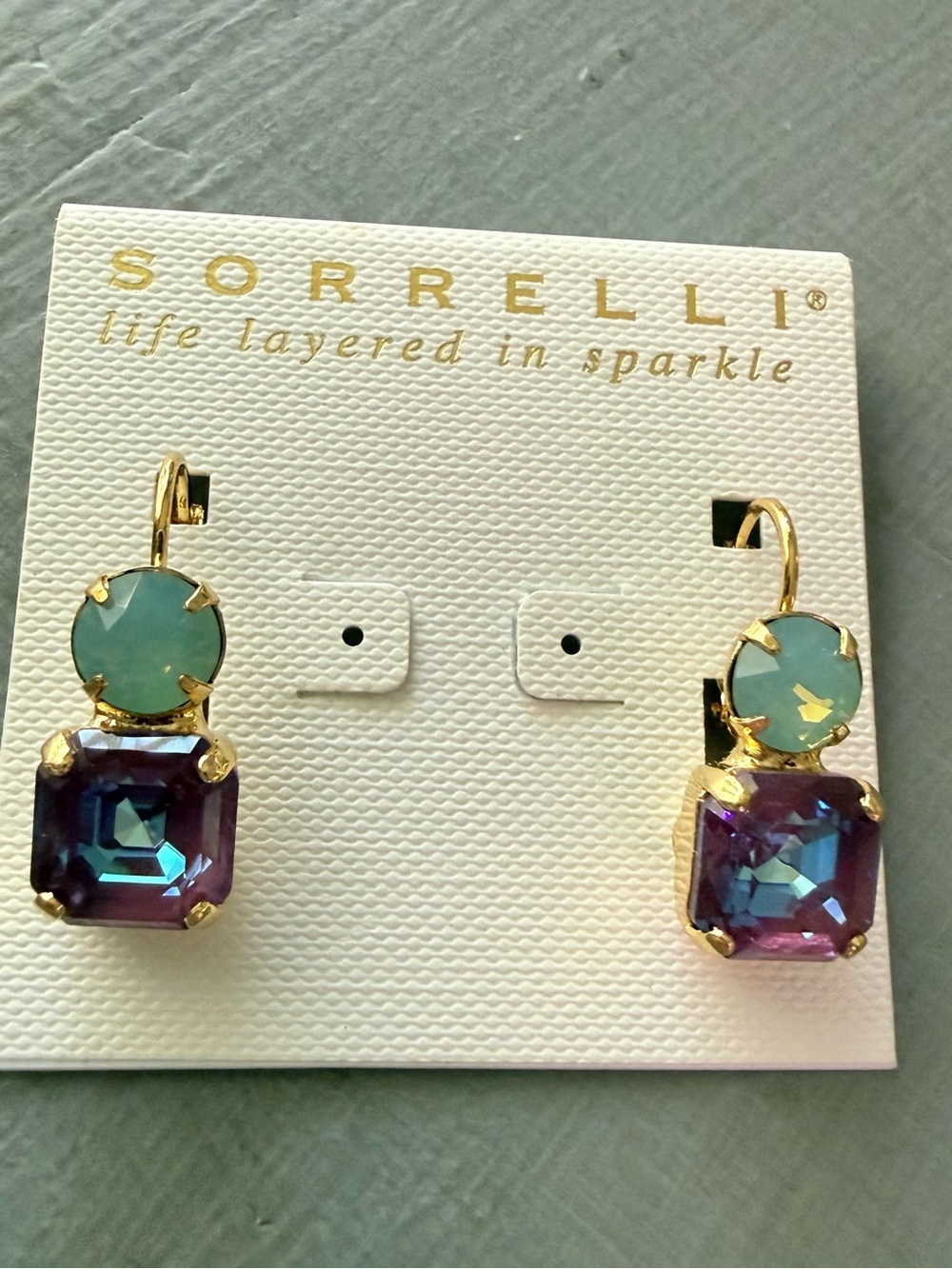 Sorrelli Crystal Gold-Tone Drop Earrings iAqua & Purple NEW